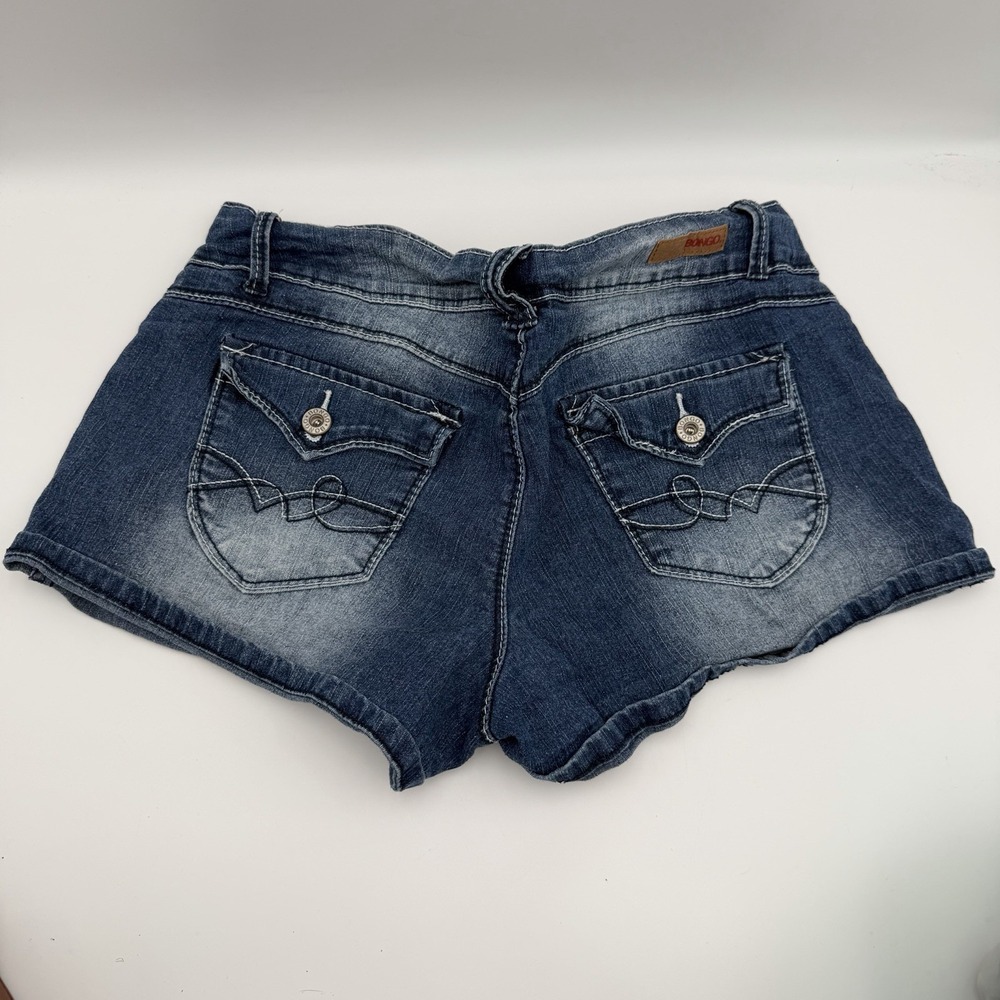 Bongo Y2K micro denim shorts women's 13 low rise stretch festival button pocket